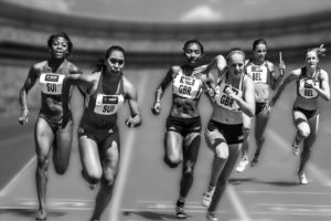 women running relay race